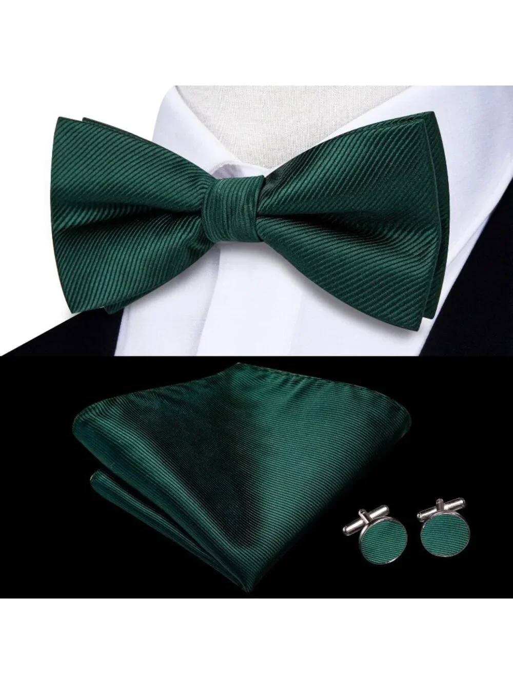 Men's Formal Bowtie Set with Lapel Pin Pocket Square Cufflinks